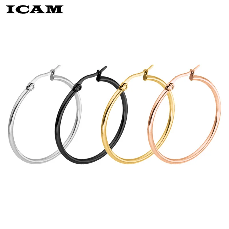 ICAM Hot Sale Hoop Earrings 10-60mm 70mm Big Smooth Circle Earrings Basketball Brincos Loop Earrings for Women Jewelry Oorbellen