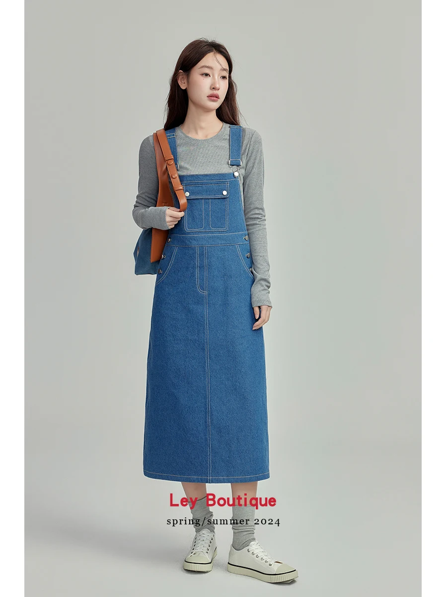 

Classic Anti-Aging Slimming American Sle Women's Denim Overalls High Waist LeyBoutique2024 Faionable Spring Cotton Midi D...