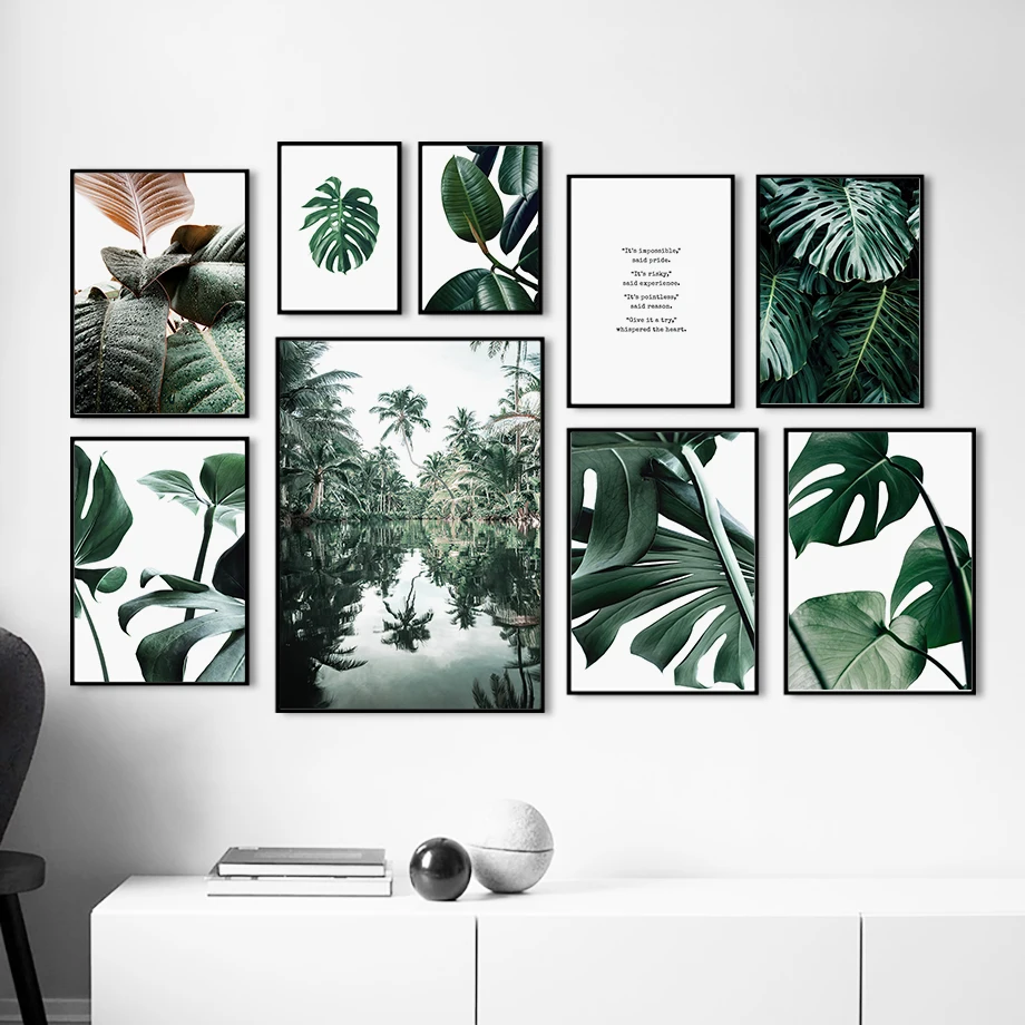 

Natural Green Monstera Leaf Plants Coconut Tree Wall Art Mural Canvas Painting Landscape Poster Print Pictures Living Room Decor