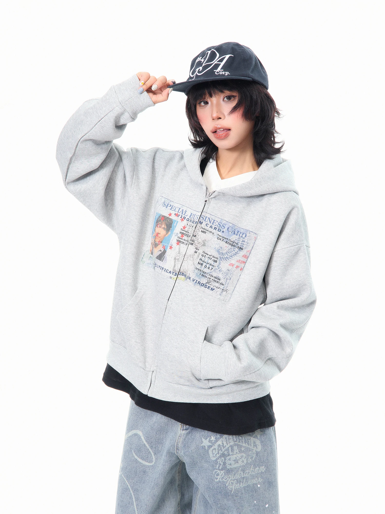 

Свободный удлиненный кардиган с принтом и капюшоном на молнии, женская весенняя универсальная верхняя одежда, повседневная, из смесового хлопка