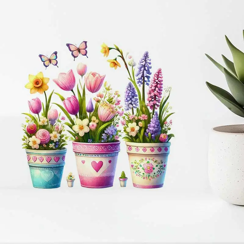 Flower Bundle Watercolor Floral Border Pots Wall Sticker Kids Room Decor Bathroom Toilet Living Room Decor Home Decor M1274