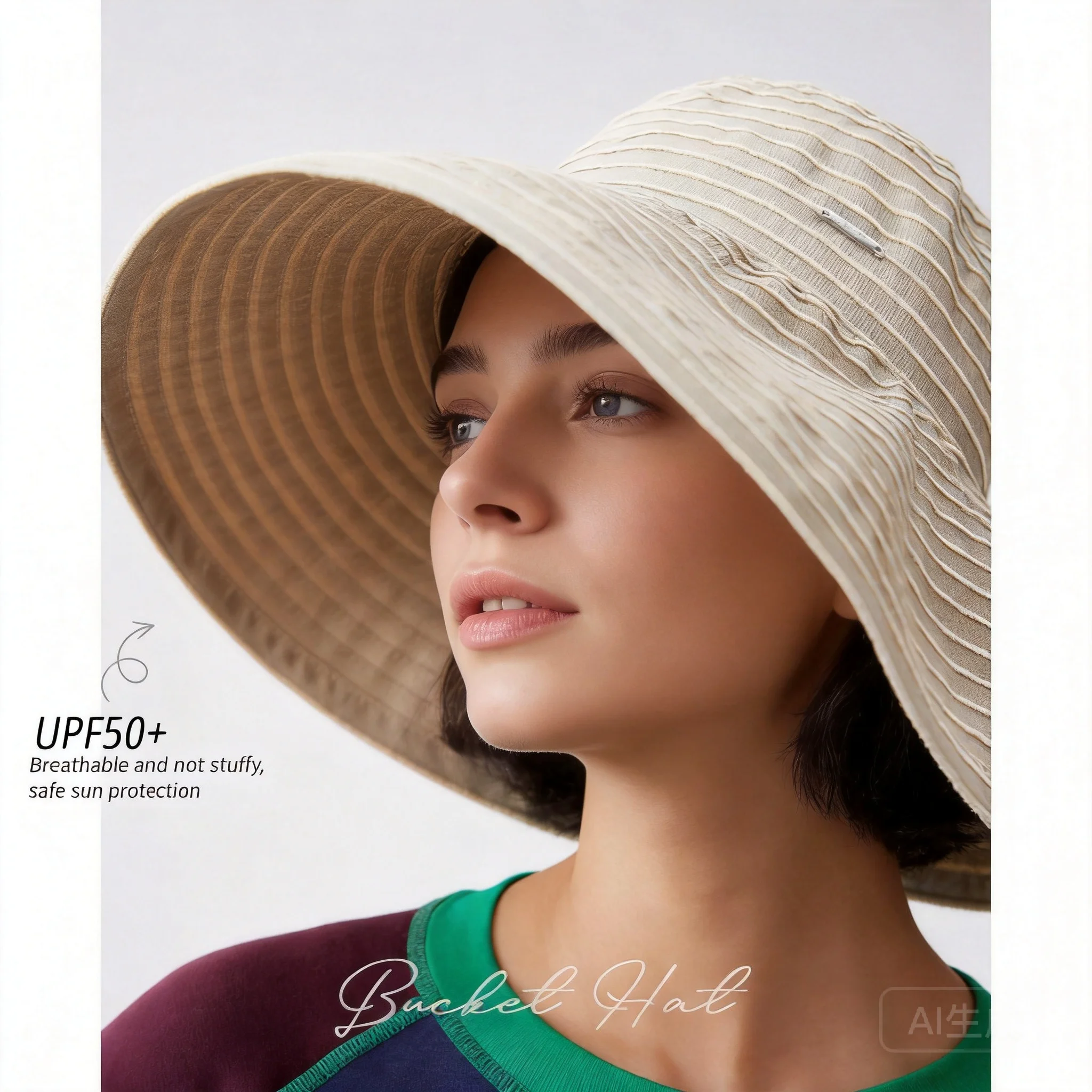 Striped Wide Brim Bucket Hat For Women 100% Cotton Foldable Uv Protection Sun Hat Upf 50 Adjustable Summer Cap With Windproof
