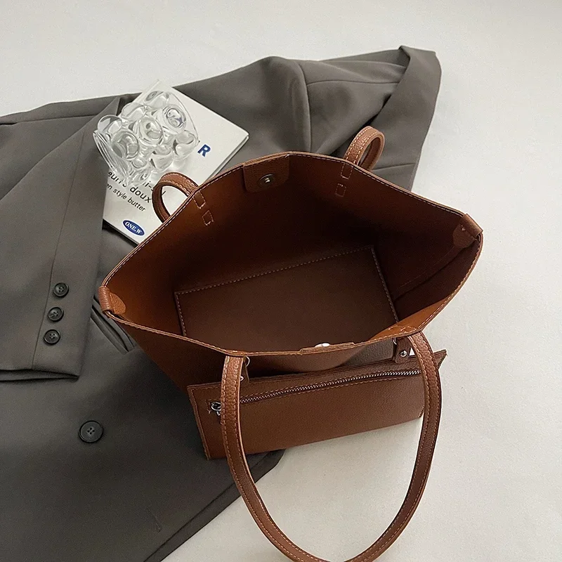 여성용 PU 가죽 숄더백 토트백, 여성 여행 가방, 디자이너 럭셔리 레이디 언더암 백, 브랜드 Sac Bolsas 패션, 2 세트