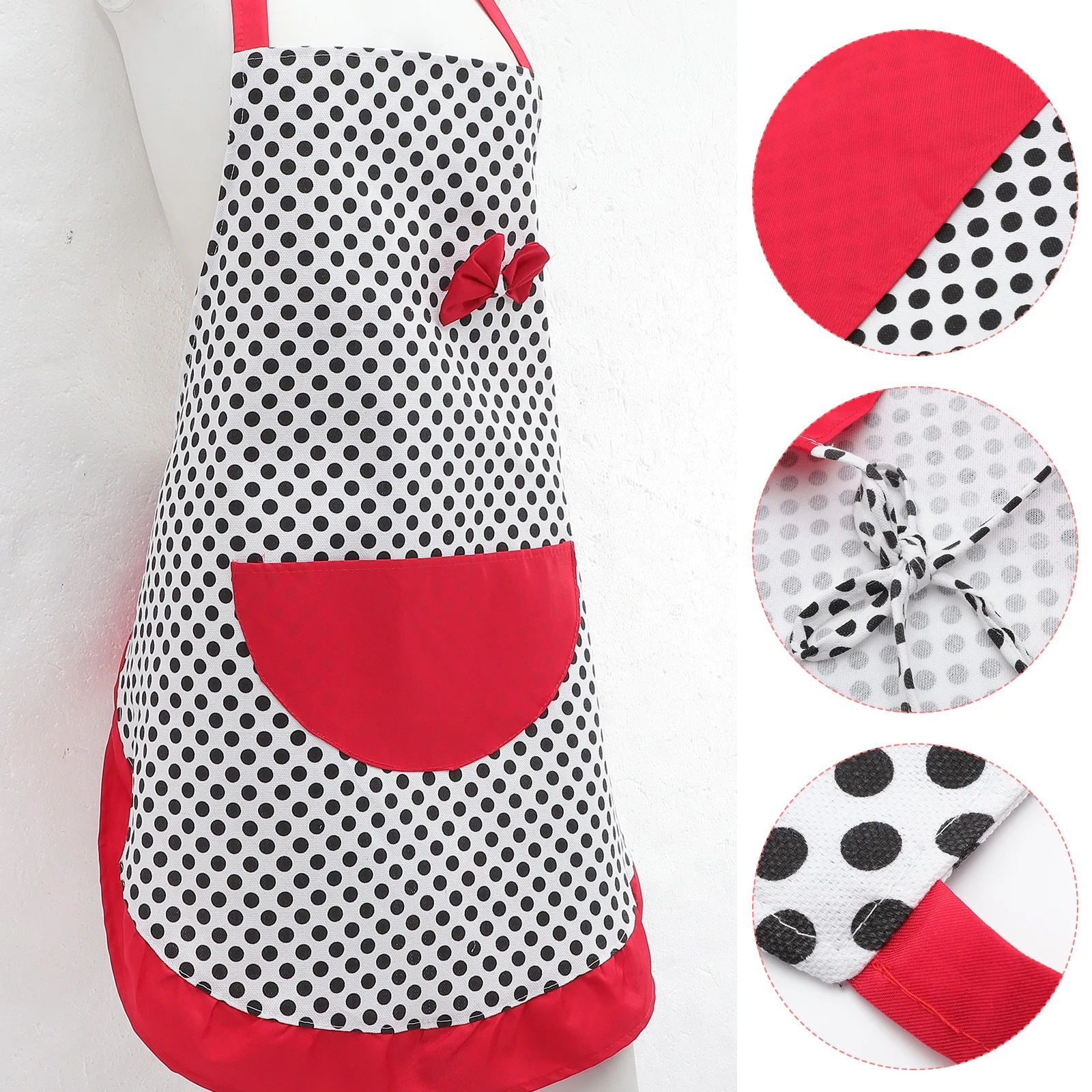 

2Pcs Dot Dotted Adjustable Sleeveless Canvas Apron Halter Neck Kitchen Housework Bowknot Easy Clean Large Pocket