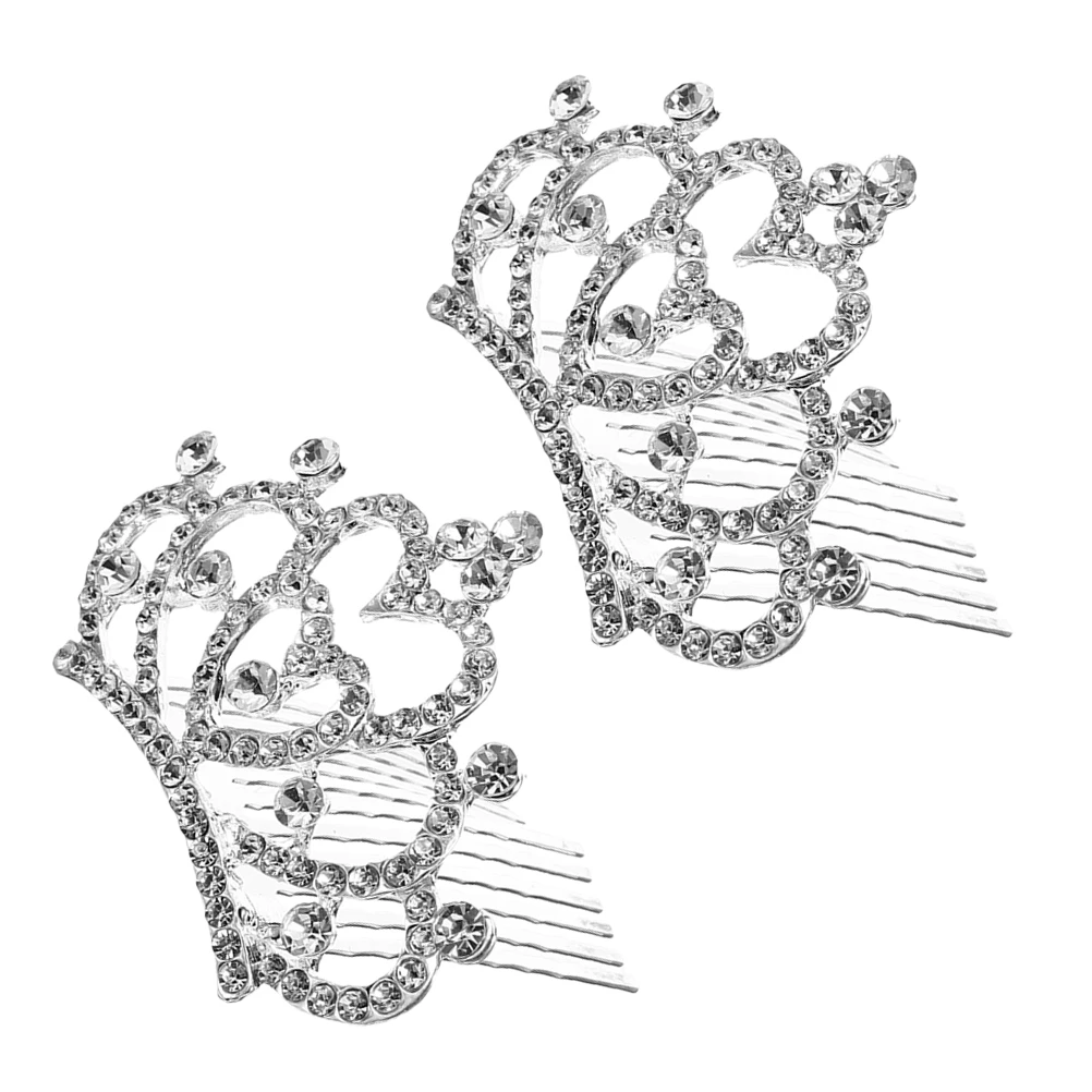 

2pcs Rhinestone Crown Comb For Girls Kids Lightweight Tiara Hair Accessory Sparkling Princess Headdress Dance Recital Birthday
