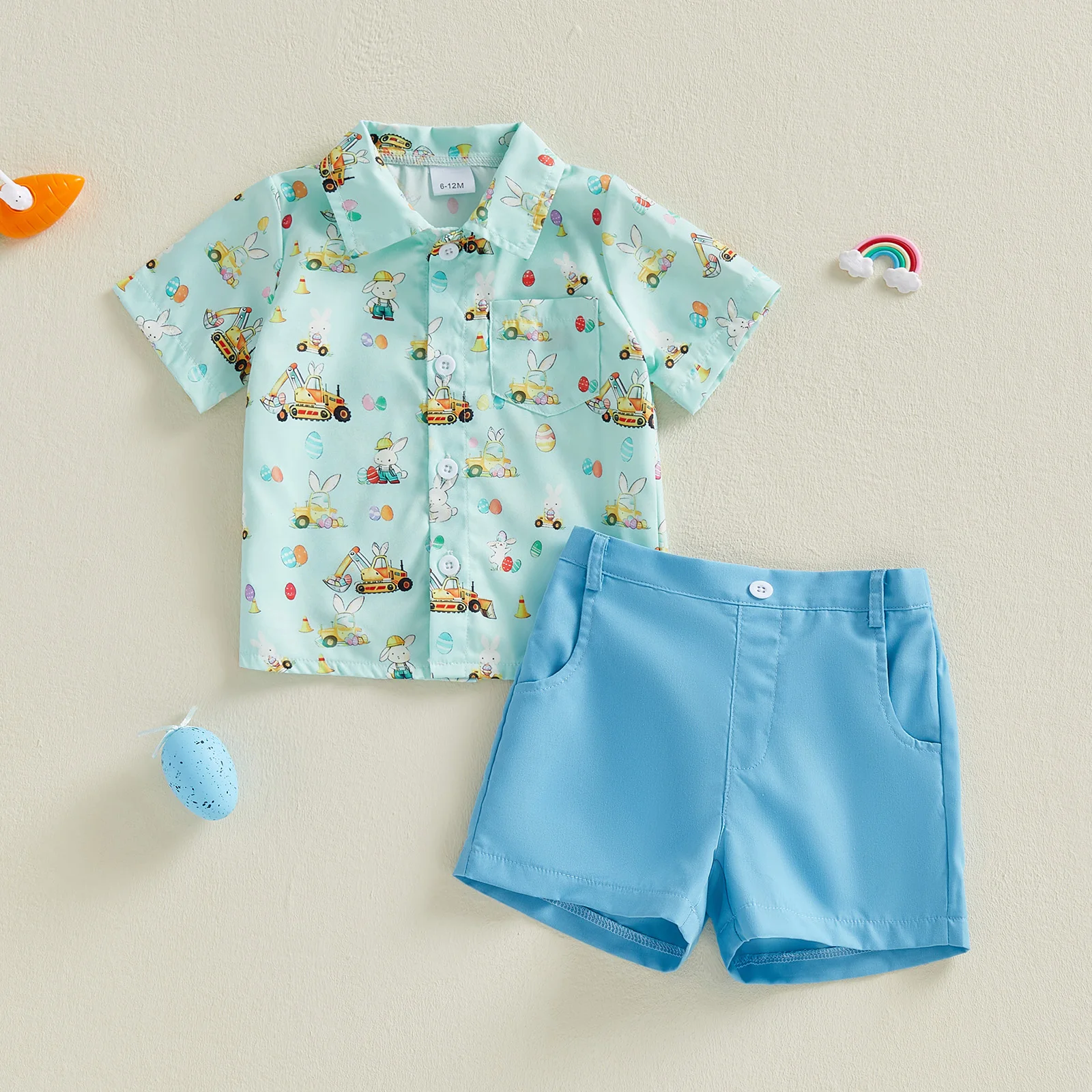 

Пасхальный наряд для маленьких мальчиков, рубашка с короткими рукавами и шортами с принтом кролика, комплект одежды из 2 предметов