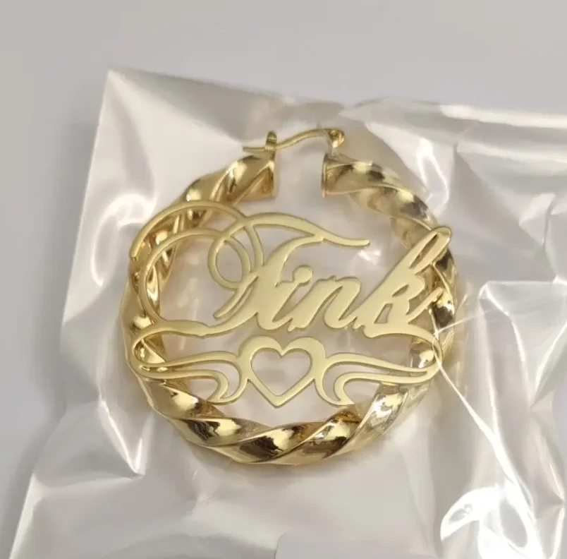 

Hip Hop Style Earrings Custom Earrings for Women GiftDOREMI 30/50/70/90MM Custom Name Earring Big Hoops Cat Character Stainless