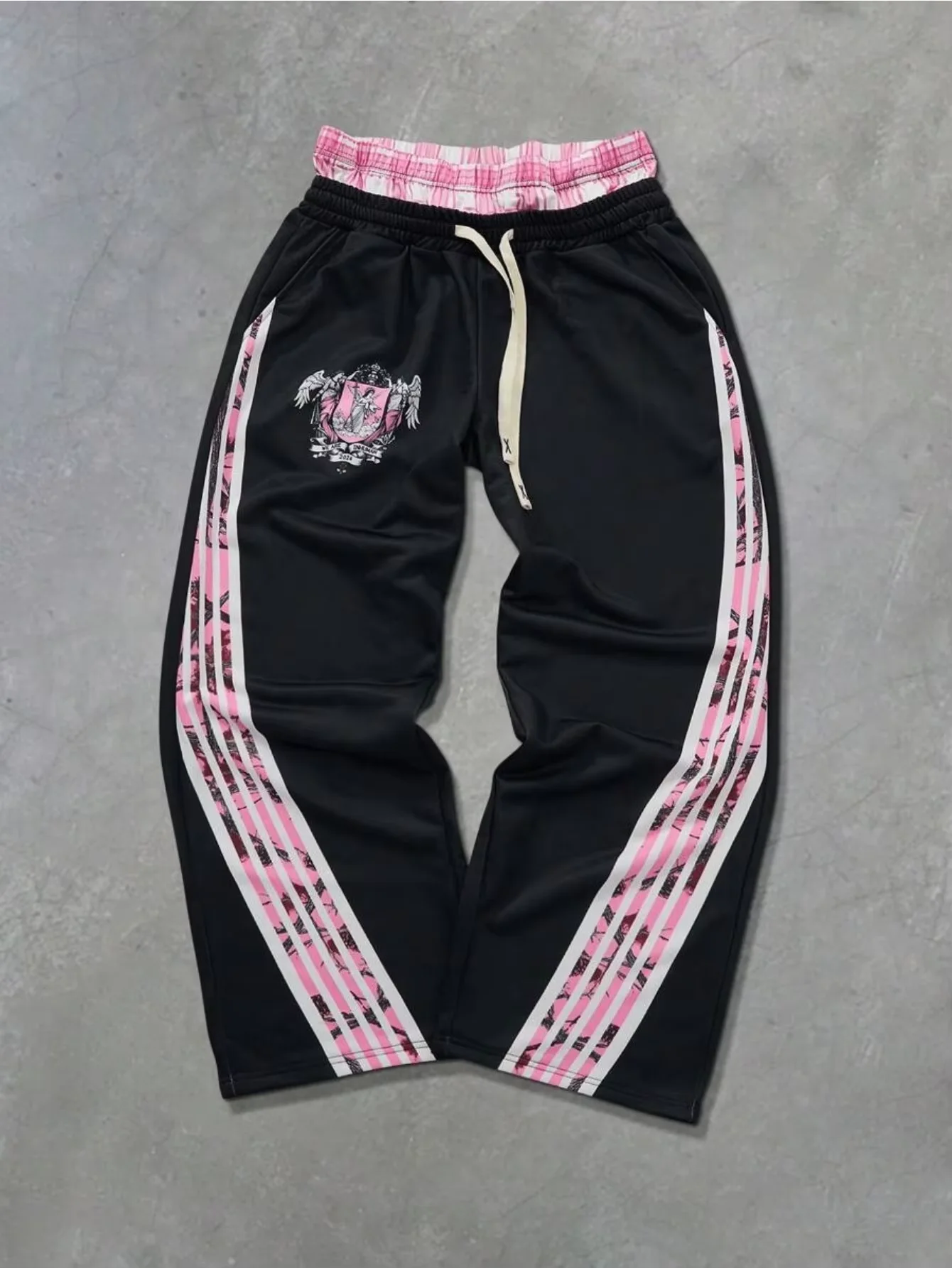 Y2K Retro Sweatpants Harajuku Double Embroidered Waist Baggy Pants Hip Hop Goth Streetwear Wide Leg Pants Unisex Fashion Clothes