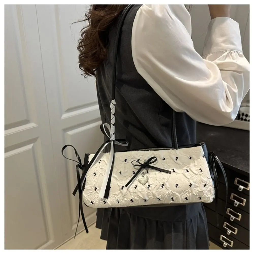 High-quality Korean Bow Decoration Women's Handbag Niche Style PU Material Shoulder Bag Zipper Closure Underarm Bag Daily Wear