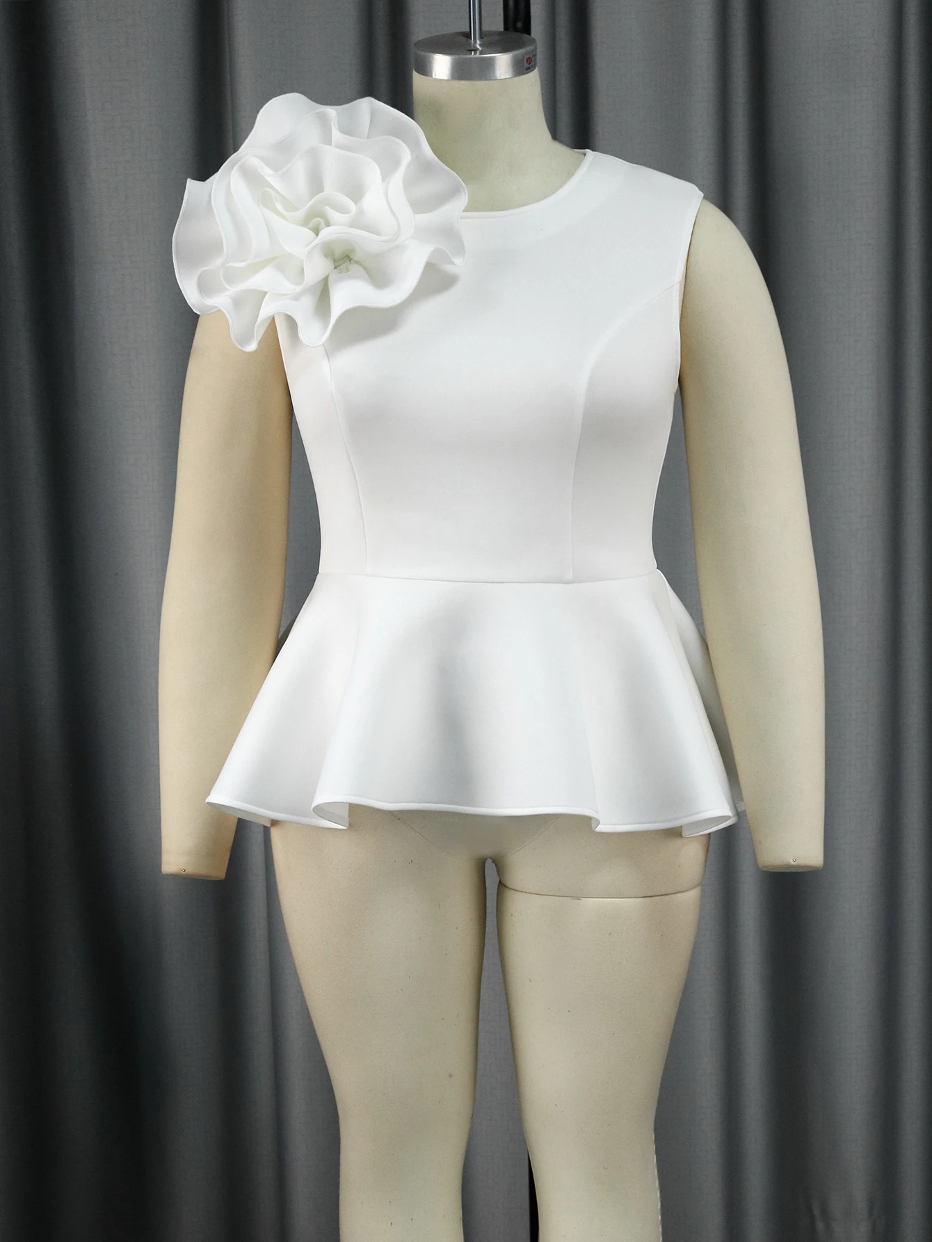 White Peplum Blouses for Women Plus Size 3XL 4XL Tank Sleeveless Flower Appliques High Waist Ruffles Casual Evening Party Tops