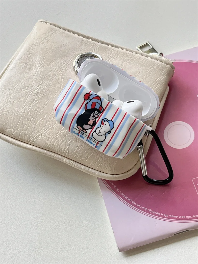 Custodia per talpa a strisce di cartone animato per AirPods 4 Airpod 1 2 3 Pro Pro2 Auricolari Bluetooth Scatola di ricarica Custodia protettiva per auricolari