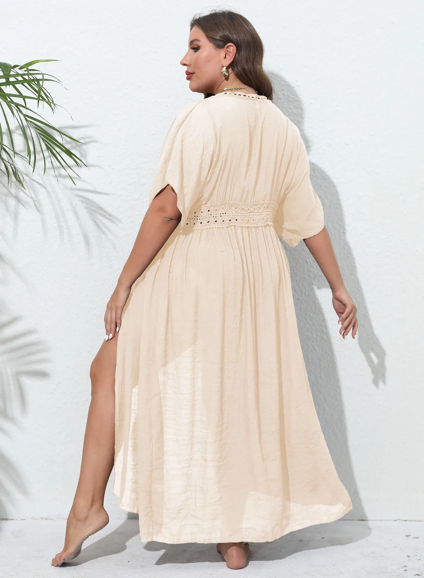 Vestido tipo pareo de bikini para mujer con lazo transparente para cubrir traje de baño con adornos de encaje protección solar cárdigan de playa trajes de baño