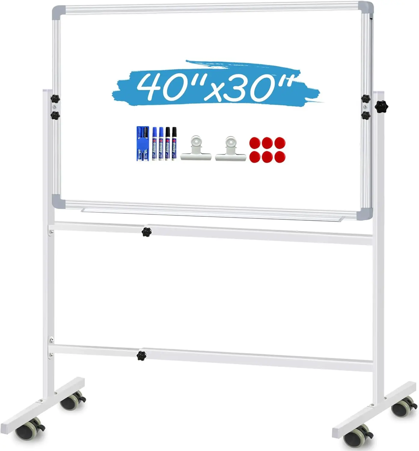 กระดานแห้งลบด้วยขาตั้งกระดานไวท์บอร์ดกลิ้งขนาด40x30นิ้วพร้อมขาตั้งไวท์บอร์ดแบบแม่เหล็กพกพาที่สามารถปรับความสูงได้บนล้อ