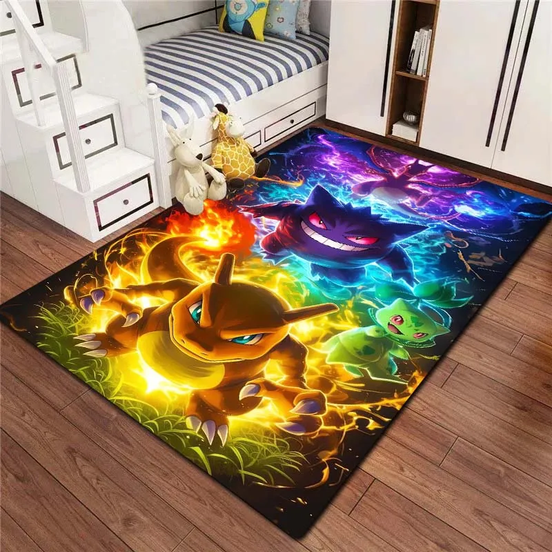 3D Gengar Pokemon Anime Print Flannel Area carpet Non-Slip Floor Mat For Bedroom Living Room Stylish Cozy Indoor Home Decor Gift