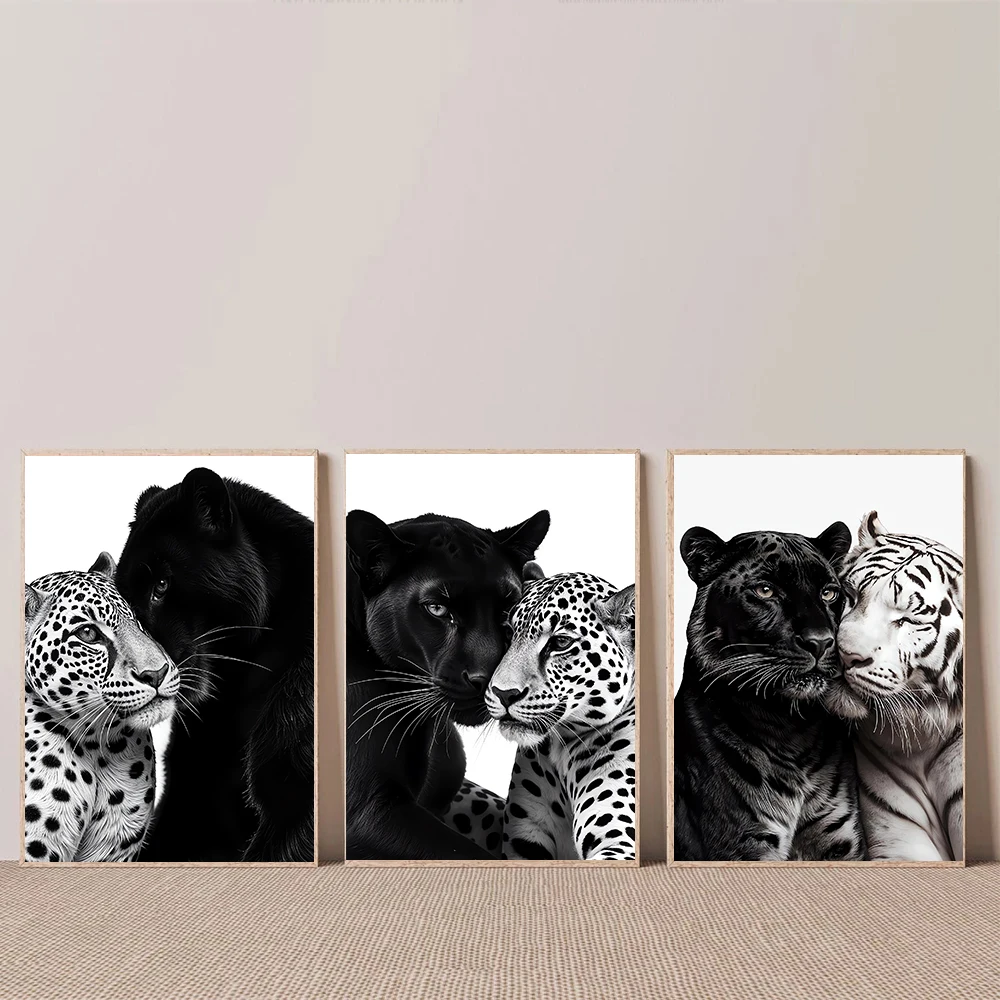 Póster de Pintura de Diamantes con Diseño de Pantera Negra, Tigre Blanco y Leopardo, Decoración Vintage Moderna para Pared de Sala de Estar, Dormitorio o Cocina