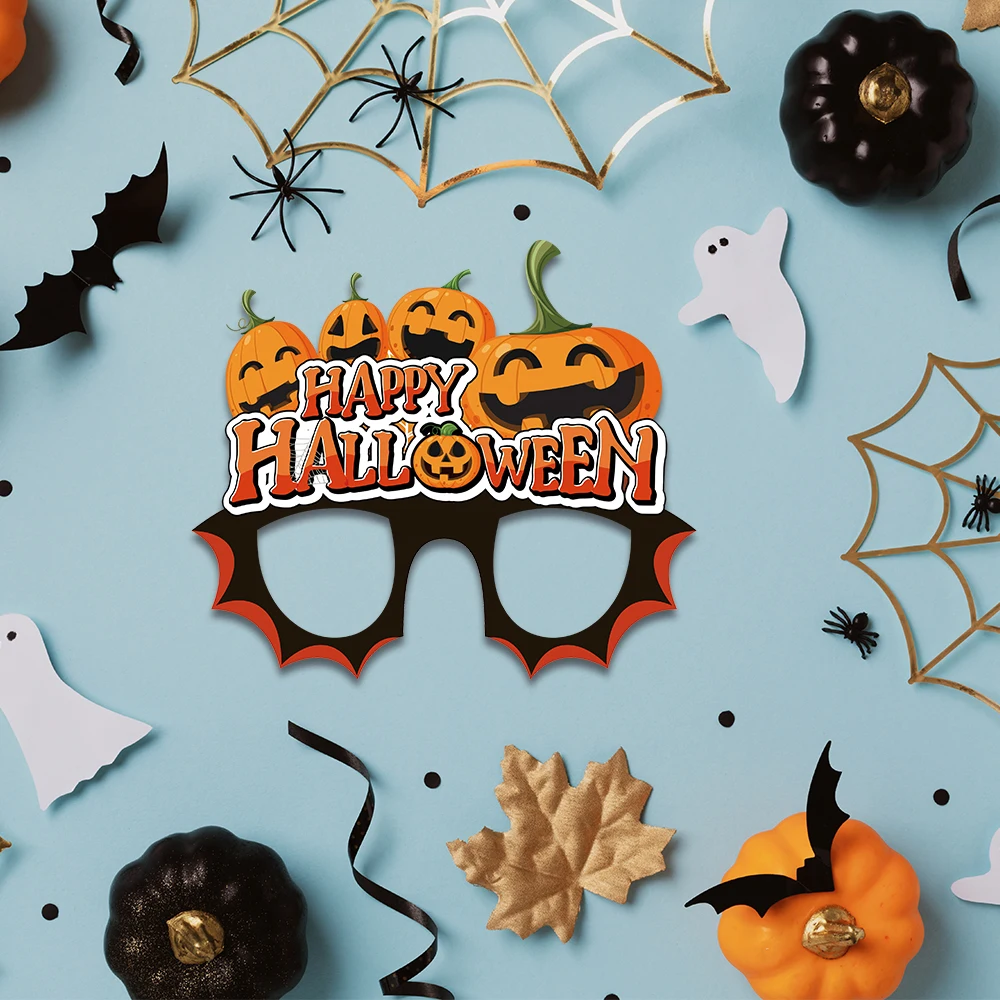 12szt Halloween Paper Glasses Pumpkin Ghost Bat Pattern Śmieszne okulary Cukierek albo psikus Rekwizyty fotograficzne Dekoracje na imprezę Halloween