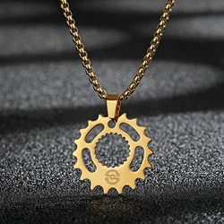 CHENGXUN Gear Biker Motorcycle Guy Pendant Necklace for Men Women Stainless Steel Bicycle Gear Amulet Disc Charm Chain Jewelry