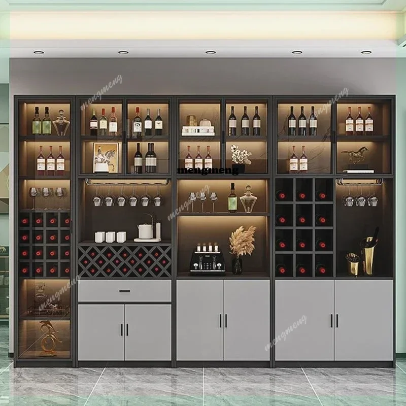 

Wine cabinet light luxury modern simple living room against the wall dining side cabinet integrated glass door floor locker