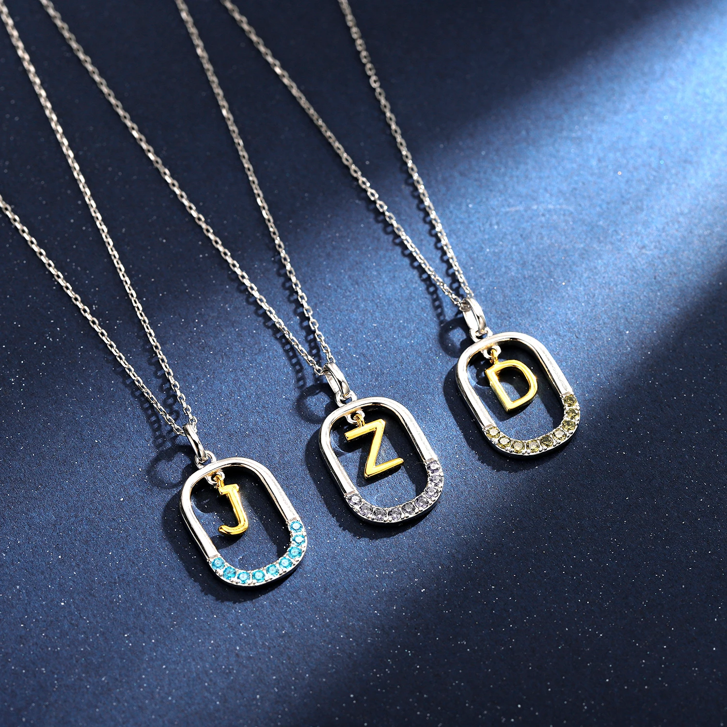 925 Silver Custom Rectangle Letter Necklace Zircon Letter Pendant Birthstone Letter Necklace Couple Necklace Mother's Day Gift