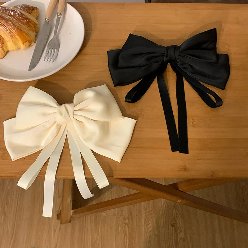 Simple Solid Color Streamer Hair Bows Clips Top Head Bowknot Casual Hairpin Elegant Korean Ribbon Grips Ponytail Clip Headwear