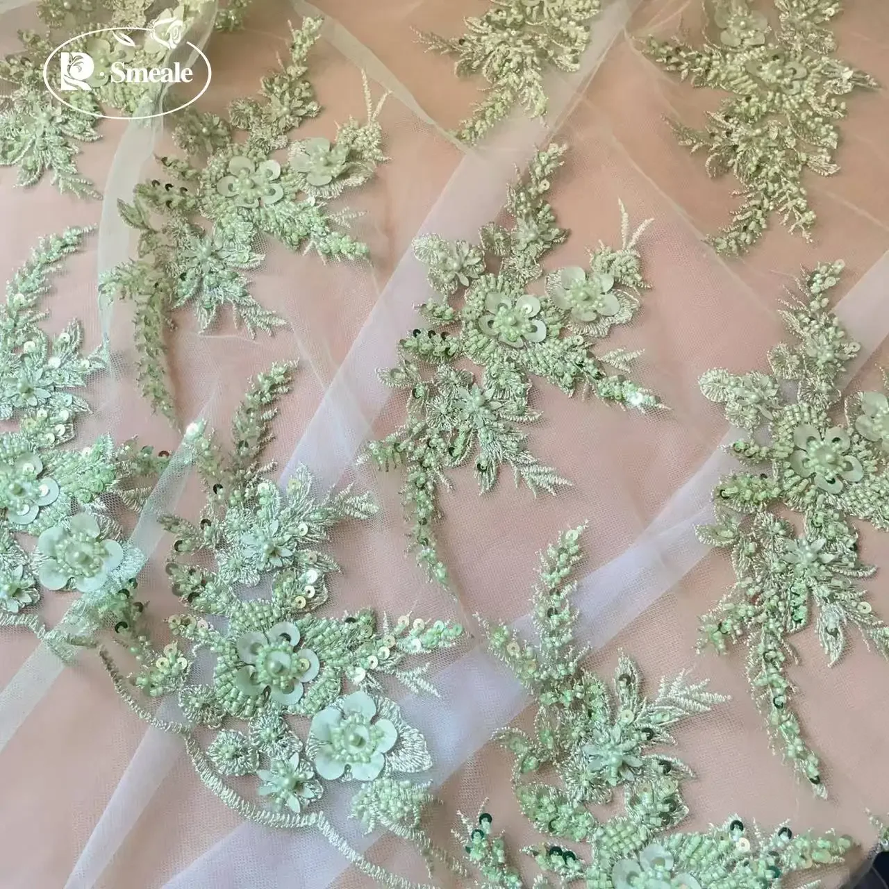 25 Color Beaded Sequin Wedding Dress Bridal Lace Fabric  Embroidery Decals,Children's Clothing Flowers .DIY Sewing Accessories