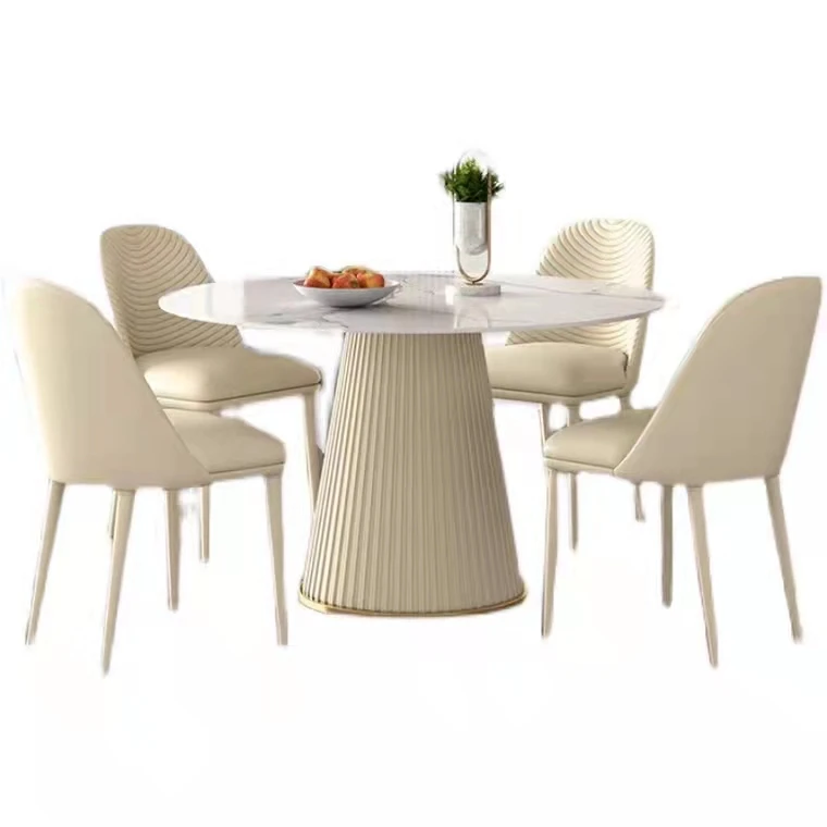 Nordic Style Light Luxury Round Rotary Rock Plate Dining Table Set