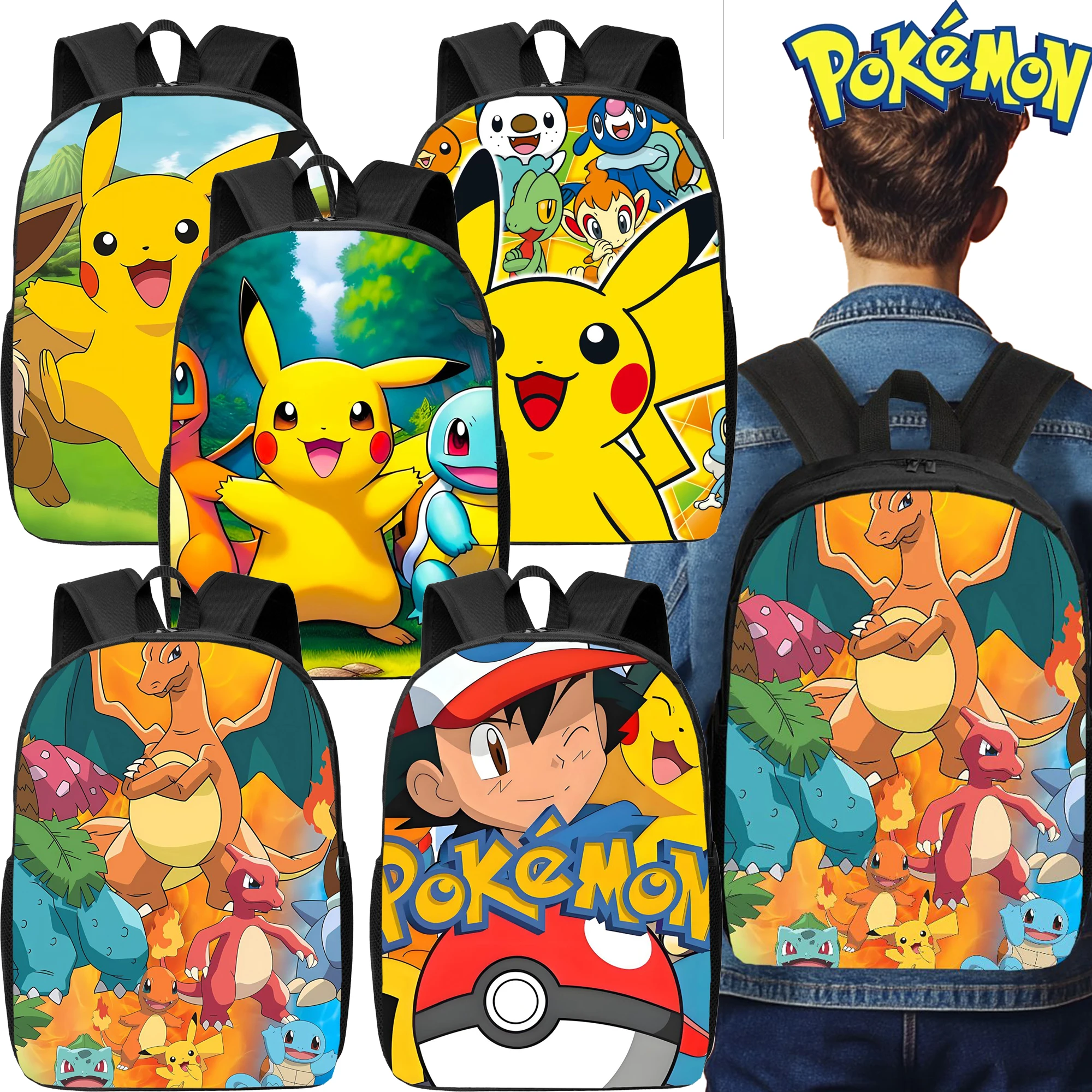 

1pc,2D prints, Pokémon Pikachu, Backpack，large capacity, cute, elegant, artistic, fashionable, gift, travel, everyday