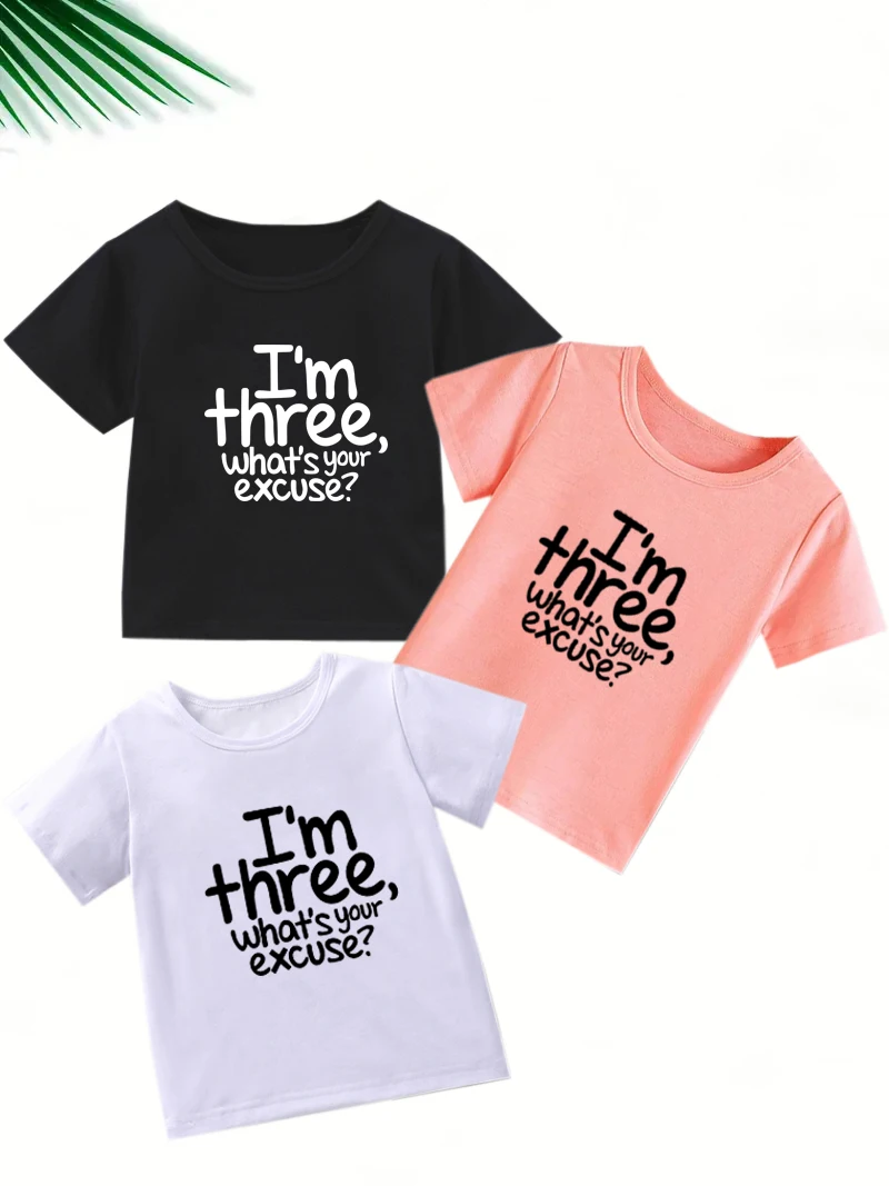 IM three Three piece T-shirt for children, boys and girls, short sleeved summer children's comfortable and versatile casual top