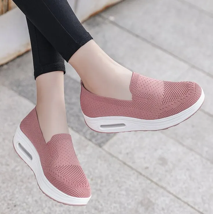 Tênis de malha respirável feminino, cor sólida com renda na frente do verão sapatos de caminhada, tênis casual tecido voador