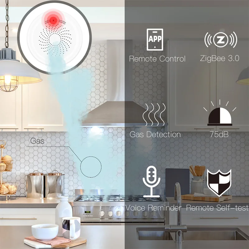 Tuya-Sensor De Vazamento De Gás Combustível, Detector De Gás Inteligente, APP Remoto, Guarda, Retardante De Fogo, Cozinha, Alarme Visual Audible