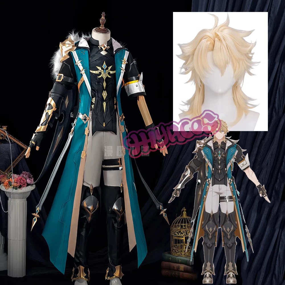 Genshin Impact Varka Cosplay Costume Wig Uniform Knights of Favonius Mondstadt Halloween Party Women Men Girls Role Play Props