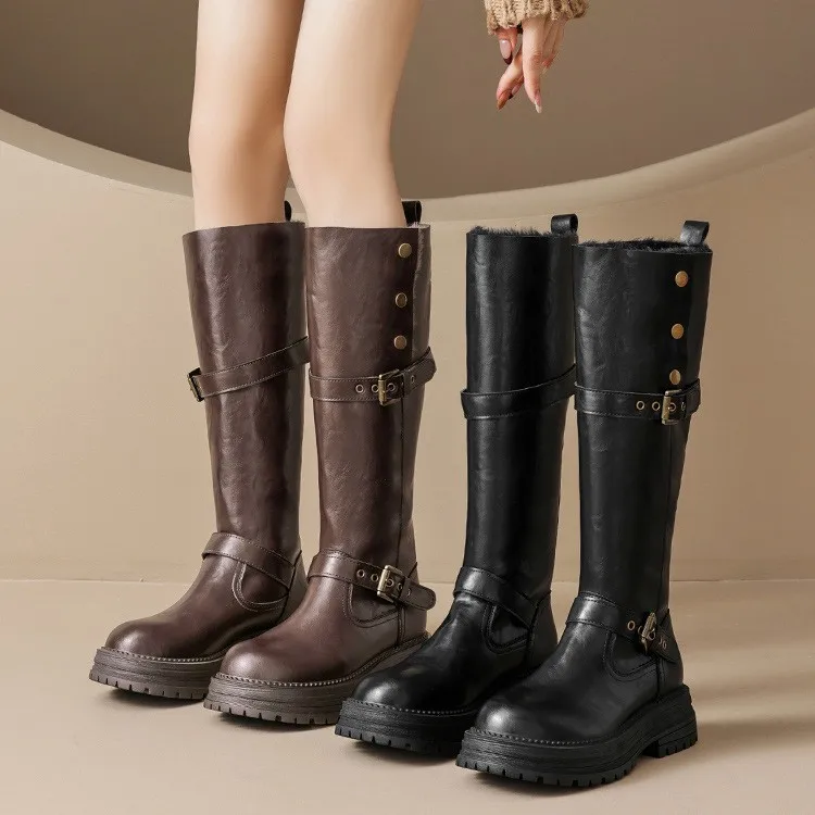 

Женские сапоги, новинка 2024, осенне-зимние коричневые сапоги в стиле вестерн на толстой подошве, длинные сапоги, высокие рыцарские сапоги Milard