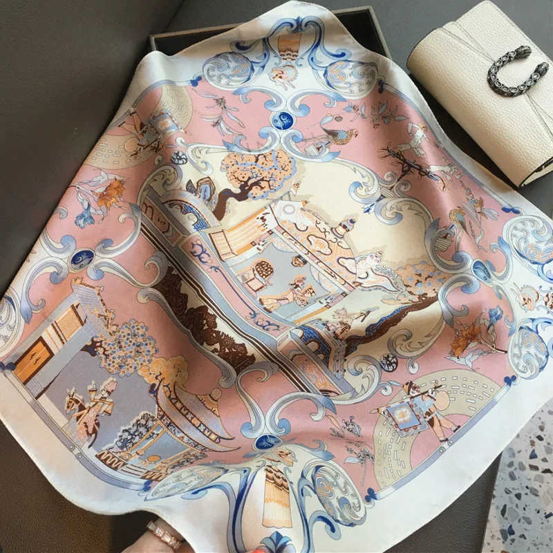 

Женский платок 100% хлопок, 53 см, маленький квадратный платок в европейском и американском стиле с принтом, для весны и лета, для волос, для отпуска