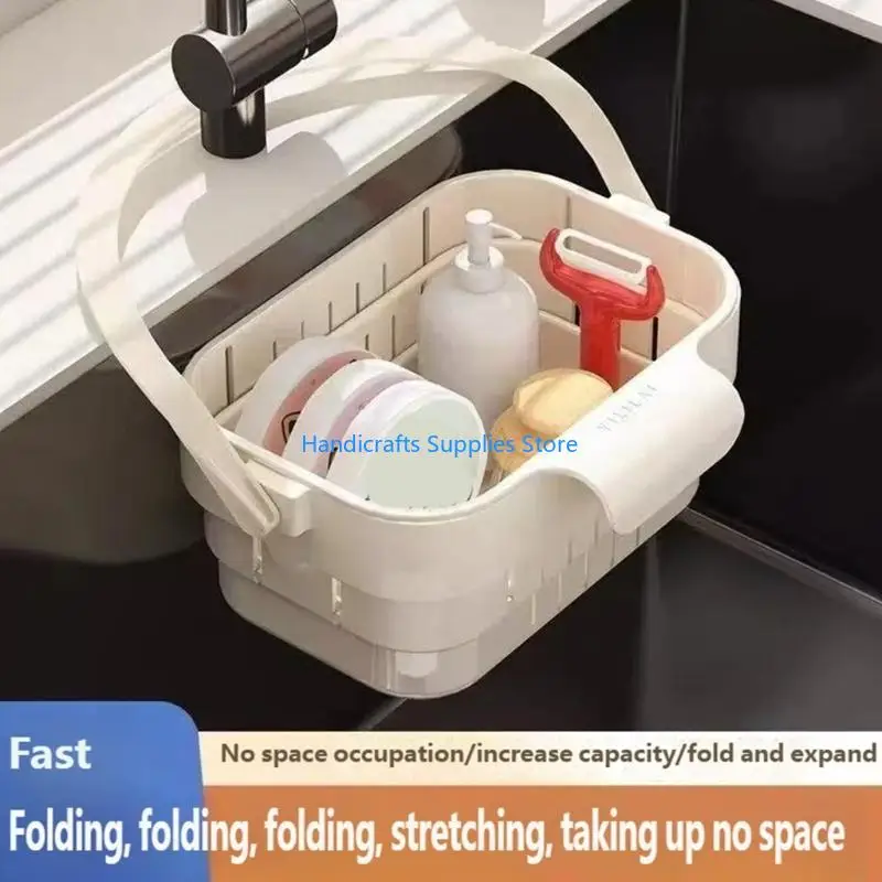 R1WA Multipurpose Sink Hanging Drying Rack With Foldable Feature Strainer Basket Catcher For Organized Kitchen Storage