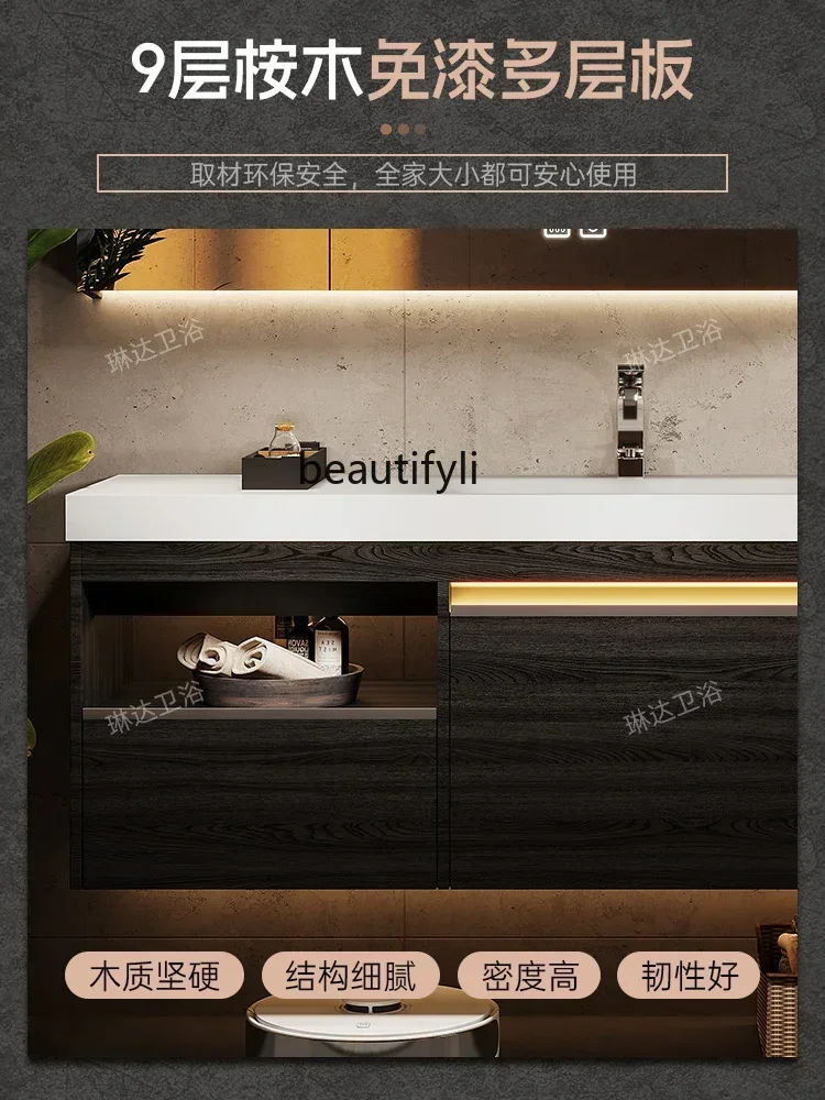 C456   Italian light luxury bathroom cabinet combination rock slab hot bending integrated basin washing table wash basin custo