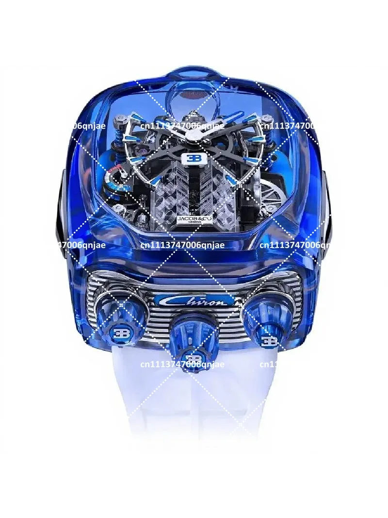 Men's Blue Sapphire Automatic Watch with Engine-Block Automaton Design, Mechanical Tourbillon Movement