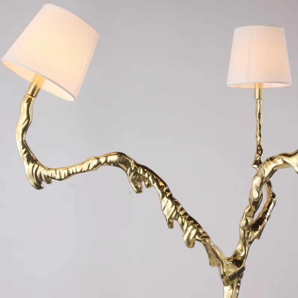 高級装飾ホテルロビー三脚ツリー彫刻麗光ヴィラリビングルーム銅フロアランプ