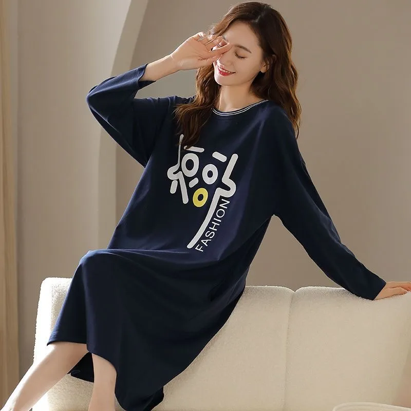 2023 New Pajama Dress Women Pajama Dress Spring Autumn Pure Cotton Long Sleeves Outworn Ruffle Edge Large Size Nightclothes