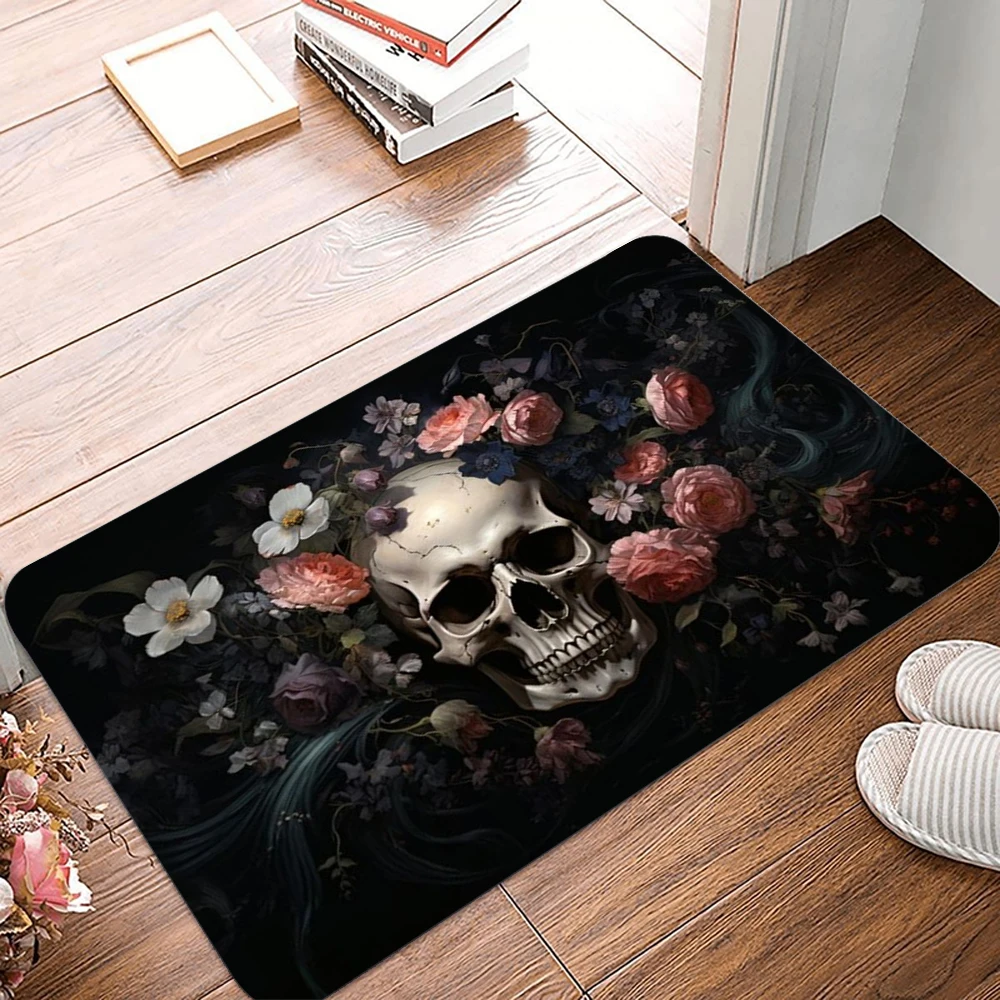 Evil Flowers and Skeleton Terror Anti Slip Door Mat Floor Mat Carpet Carpet Kitchen Entrance Home Balcony Foot Mat