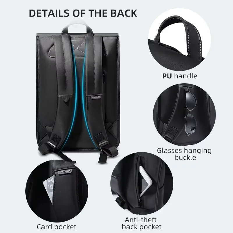 HK Classic School Bags For Men Work Business Backpack Water-repellent 15.6 Inch Laptop Bag Lightweight College Travel Backpack