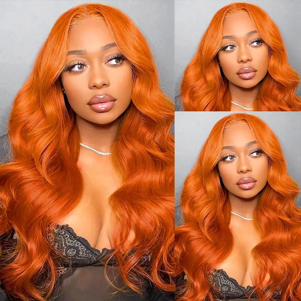 Ginger Lace Front Wigs Human Hair Pre Plucked Ginger Wig Human Hair 13x4 Body Wave Lace Front Wigs Color Orange Human Hair Wig