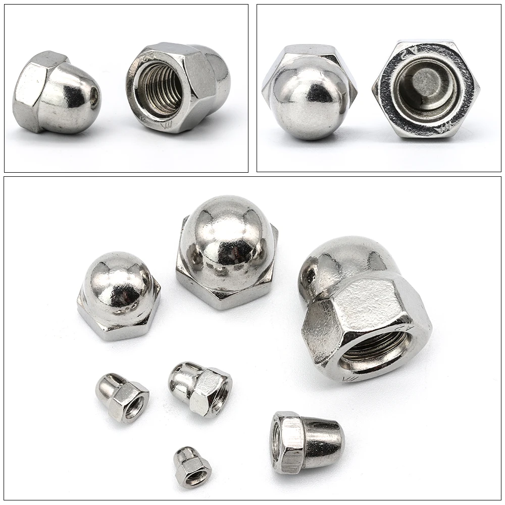 NINDEJIN 2/5pcs Acorn Cap Nut Metric Fine Thread M8 M10 M12 M14 M16 Stainless Steel Hexagon Dome Cap Nut Blind Nuts