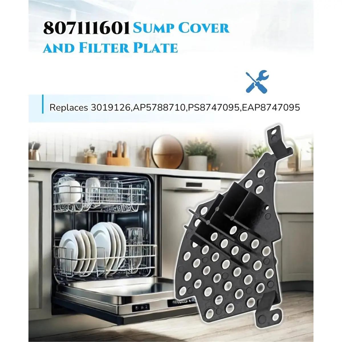 (ESTR) 807111601 Tapa del depósito de agua y placa de entrada de la bomba de filtro para Frigidaire Crosley Kenmore Westinghouse, Tapa del depósito de agua y placa de filtro