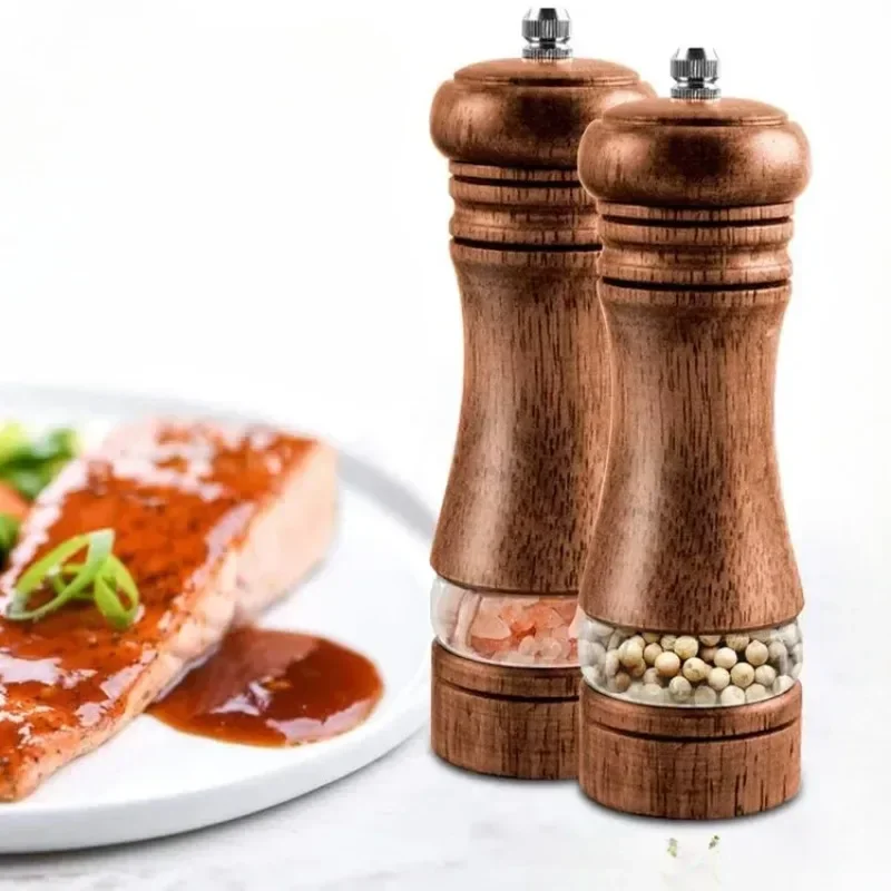 

6 Inches Salt and Pepper Grinder Sets Pepper Mill Manual Freshly Ground Seasoning Bottle Ceramic Core Solid Wood Pepper Grinder