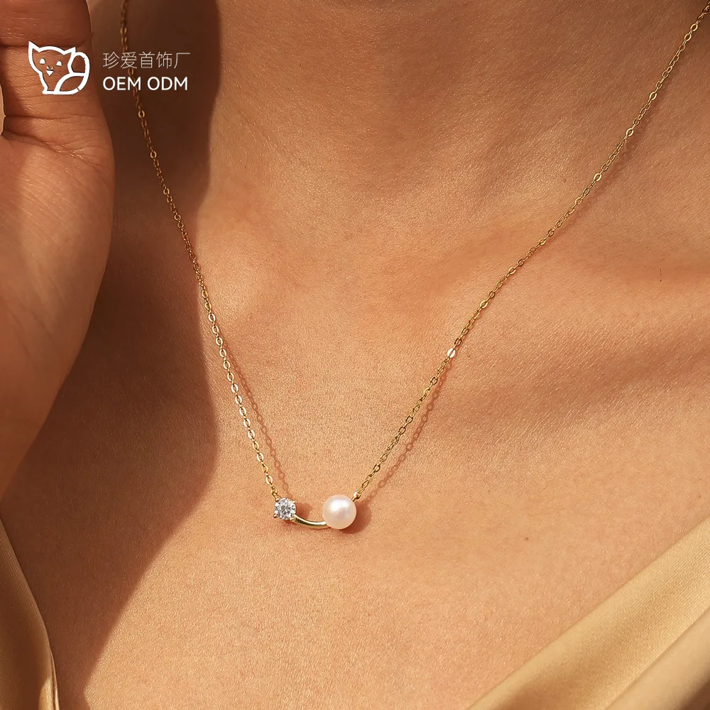 

18-каратное позолоченное ожерелье из муассанита 4 мм для женщин, 7 мм, подвеска из пресноводного жемчуга, ожерелья S925, серебро, свадебные украшения, подарок