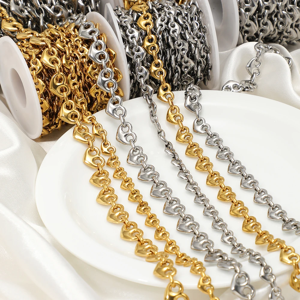 1 Meter Stainless Steel Large Heart Chains Gold Plated Chains for DIY Punk Jewelry Making Handmade Necklace Bracelet Supplies