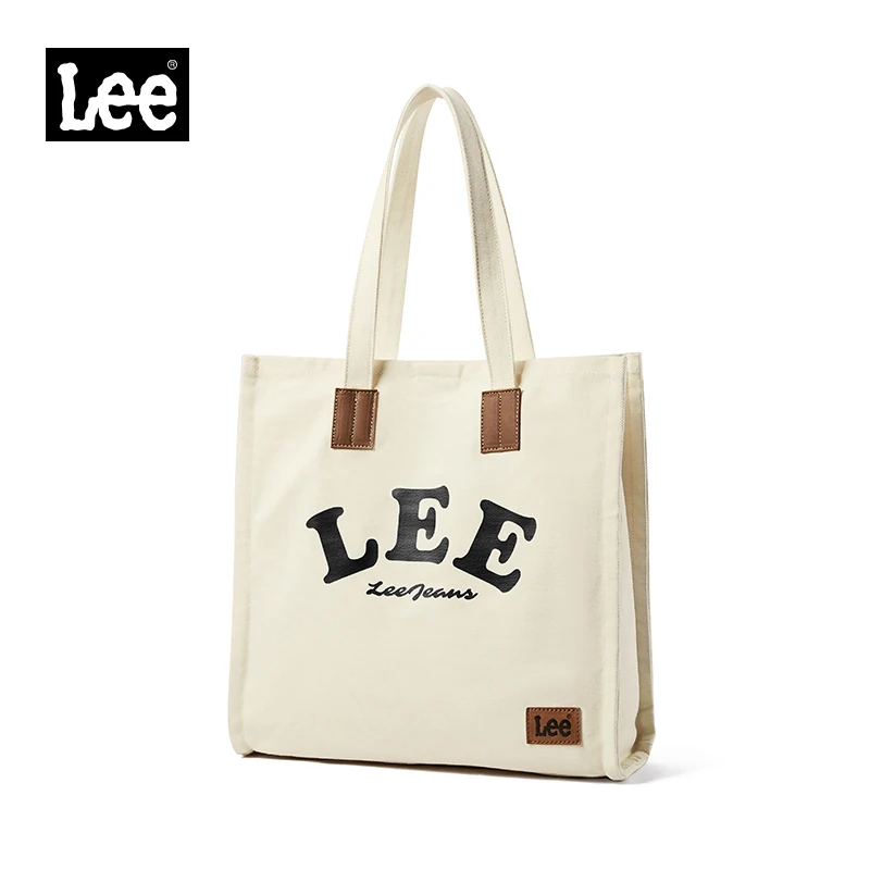 

LEE Simple Utility Basics Canvas Tote Bag Women Durable Fabric Commuting Handheld Shoulder Bag Beige Leather Cotton Shopping Bag