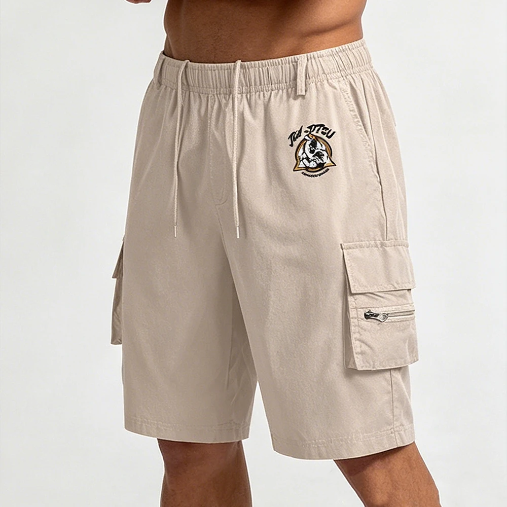 

Summer Men's Cargo Shorts Elastic Waist Quick Dry Casual Work Shorts Martial Arts Print with Functional Zipper Side Pockets