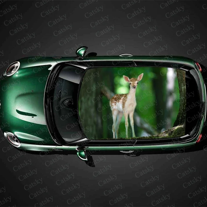 Cute Baby Deer Animal Car Roof Sticker Decoration Film Car Decal Hood Vinyl Sticker Graphic Wrap Car Protect Accessories Gift