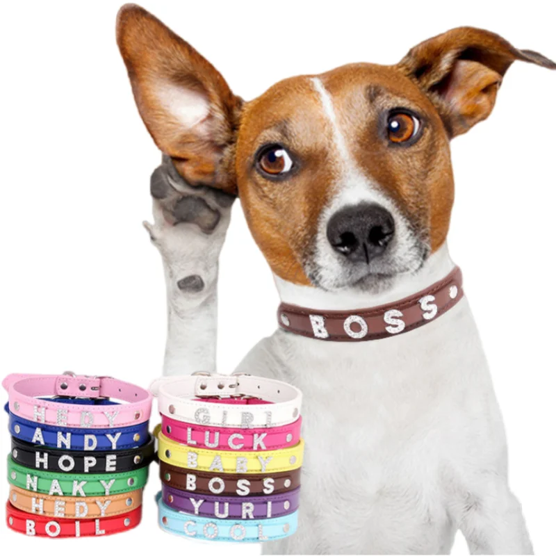 Adjustable Dog Collar Custom Id Name Pet Supplies Personalized Puppy Necklace Anti-Lost Solid Pu Leather Cat Collar Dog Collars